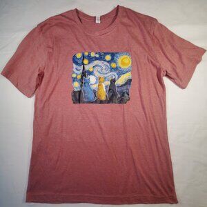 Women's Graphic T-shirt Size L Short Sleeve Cats Van Gogh Starry Night Rose